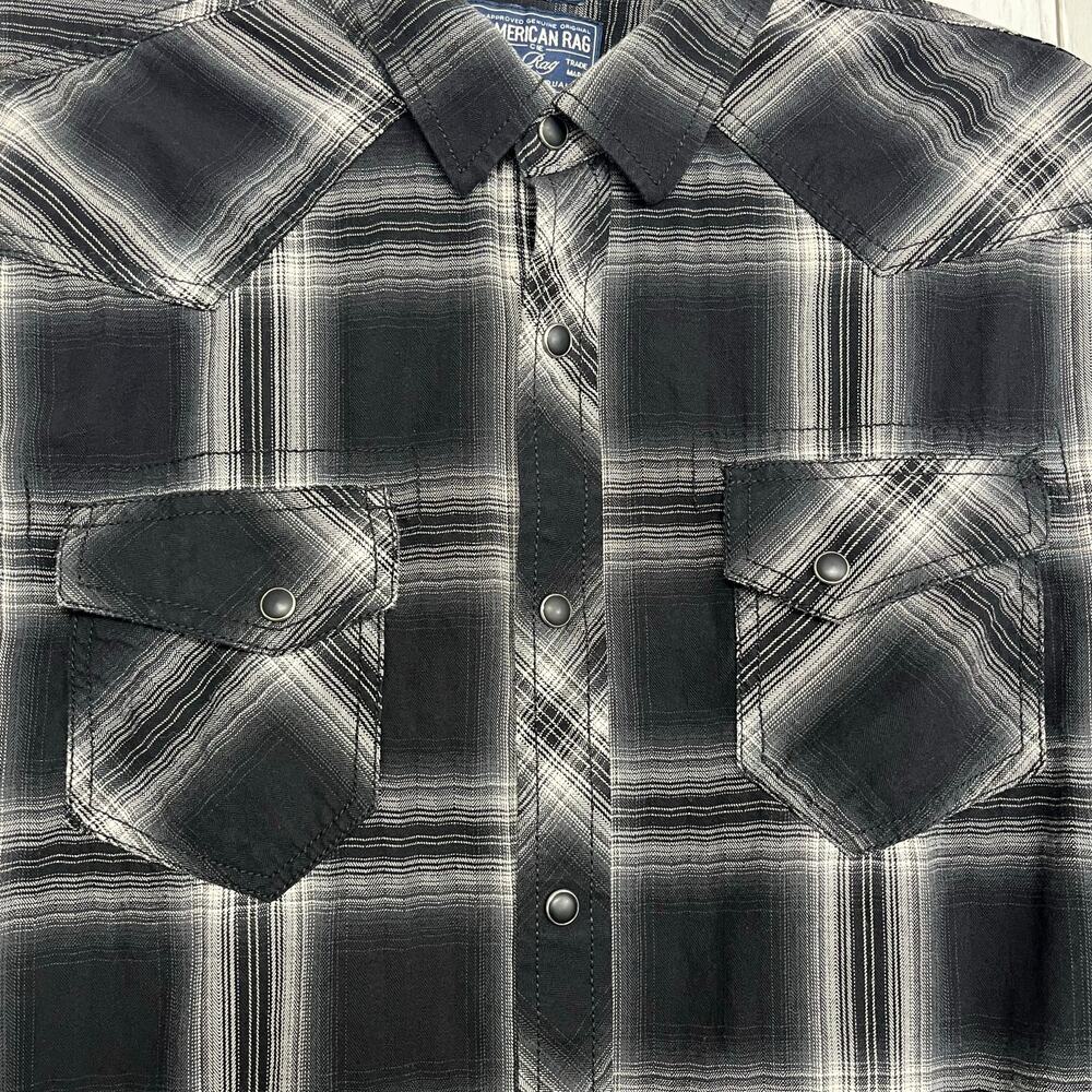 American Rag Long Sleeve Snap Front Plaid Lightweight Casual Button Down Shirt - Picture 5 of 8
